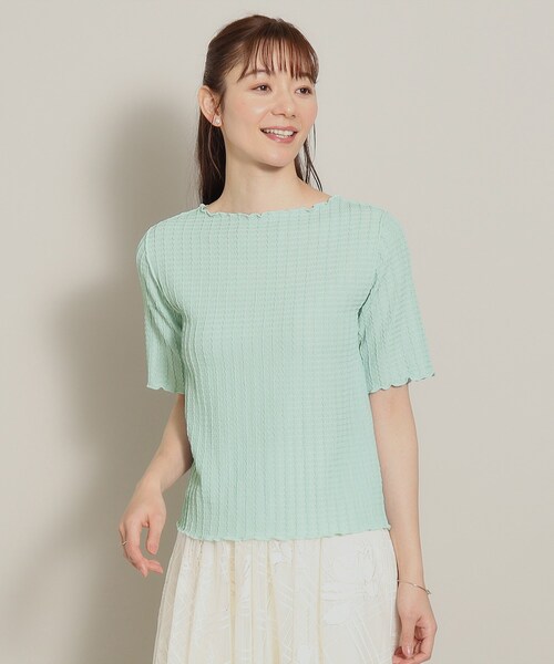 ITS'DEMO（イッツデモ）の「◆【M・Lサイズ展開／レイヤードに】ジャカードカットプルオーバー（Tシャツ/カットソー・レディース・ピンク/オフホワイト/ブラック/サックスブルー・38/40）」の6枚目の写真