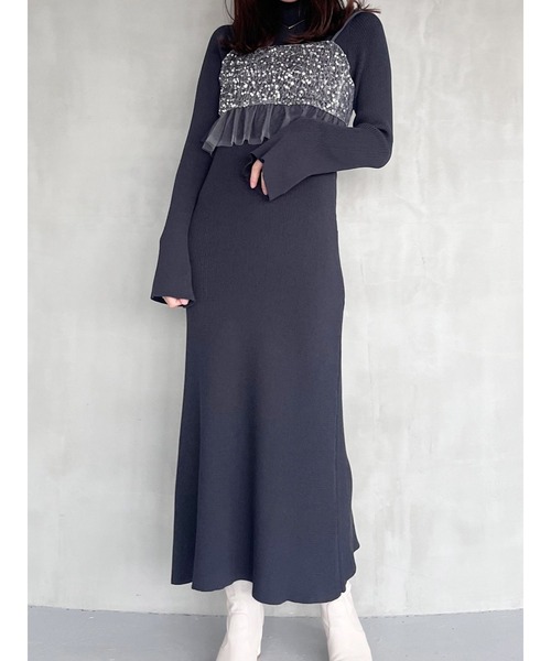 セール】スパンコールビスチェセットニットワンピース（ワンピース  