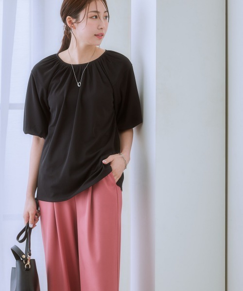 7days Life Styling（セブンデイズライフスタイリング）の「【ひんやり接触冷感】バルーンスリーブトップス（シャツ/ブラウス・レディース・オフホワイト/ブラック/モカ/ネイビー・S/M/L/LL）」の10枚目の写真