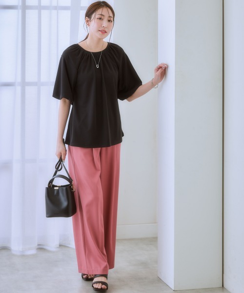 7days Life Styling（セブンデイズライフスタイリング）の「【ひんやり接触冷感】バルーンスリーブトップス（シャツ/ブラウス・レディース・オフホワイト/ブラック/モカ/ネイビー・S/M/L/LL）」の11枚目の写真