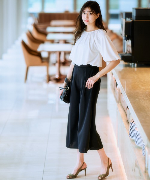 7days Life Styling（セブンデイズライフスタイリング）の「【ひんやり接触冷感】バルーンスリーブトップス（シャツ/ブラウス・レディース・オフホワイト/ブラック/モカ/ネイビー・S/M/L/LL）」の14枚目の写真