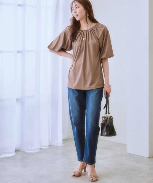 7days Life Styling（セブンデイズライフスタイリング）の「【ひんやり接触冷感】バルーンスリーブトップス（シャツ/ブラウス・レディース・オフホワイト/ブラック/モカ/ネイビー・S/M/L/LL）」の5枚目の写真