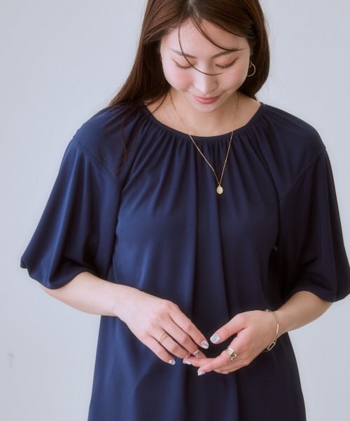 7days Life Styling（セブンデイズライフスタイリング）の「【ひんやり接触冷感】バルーンスリーブトップス（シャツ/ブラウス・レディース・オフホワイト/ブラック/モカ/ネイビー・S/M/L/LL）」の8枚目の写真