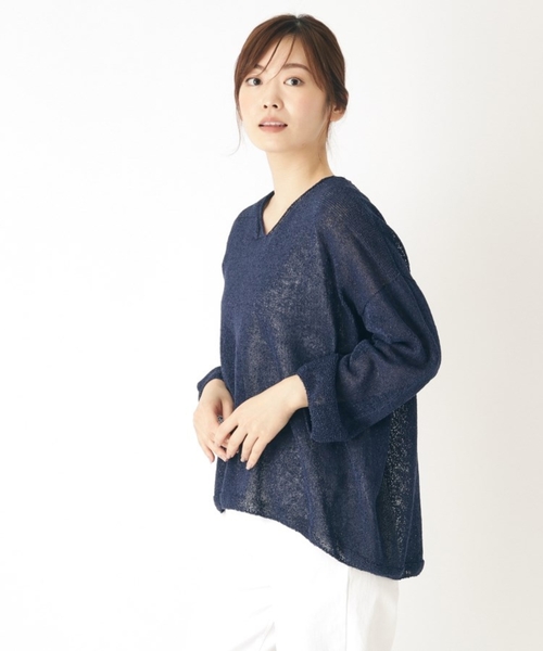 LAURA ASHLEY(ローラアシュレイ)の「【日本製/ワンマイルウェア】ツムギVネックプルオーバー(ニット/セーター・レディース・チャコールグレー/ブルー系その他/アイボリー・38)」の3枚目の写真