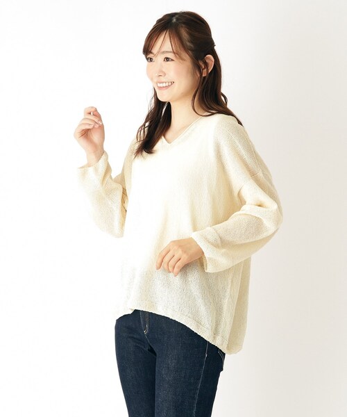 LAURA ASHLEY(ローラアシュレイ)の「【日本製/ワンマイルウェア】ツムギVネックプルオーバー(ニット/セーター・レディース・チャコールグレー/ブルー系その他/アイボリー・38)」の4枚目の写真