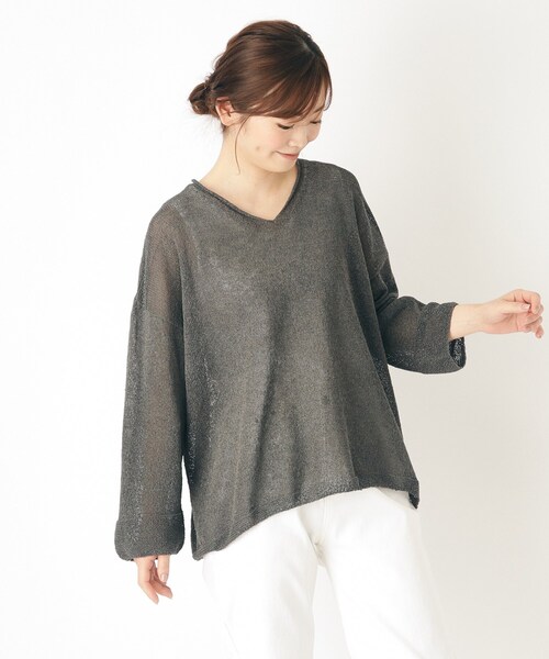 LAURA ASHLEY(ローラアシュレイ)の「【日本製/ワンマイルウェア】ツムギVネックプルオーバー(ニット/セーター・レディース・チャコールグレー/ブルー系その他/アイボリー・38)」の8枚目の写真