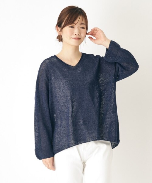 LAURA ASHLEY(ローラアシュレイ)の「【日本製/ワンマイルウェア】ツムギVネックプルオーバー(ニット/セーター・レディース・チャコールグレー/ブルー系その他/アイボリー・38)」の12枚目の写真