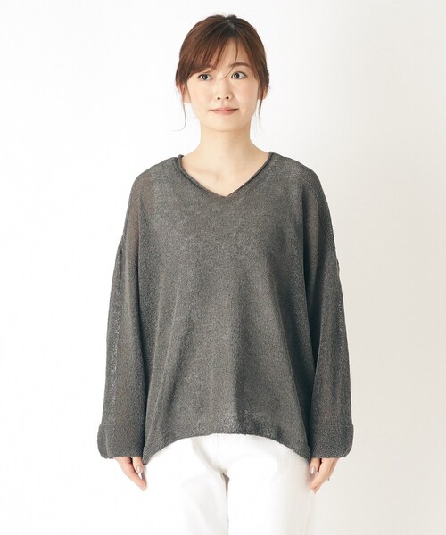 LAURA ASHLEY(ローラアシュレイ)の「【日本製/ワンマイルウェア】ツムギVネックプルオーバー(ニット/セーター・レディース・チャコールグレー/ブルー系その他/アイボリー・38)」の16枚目の写真