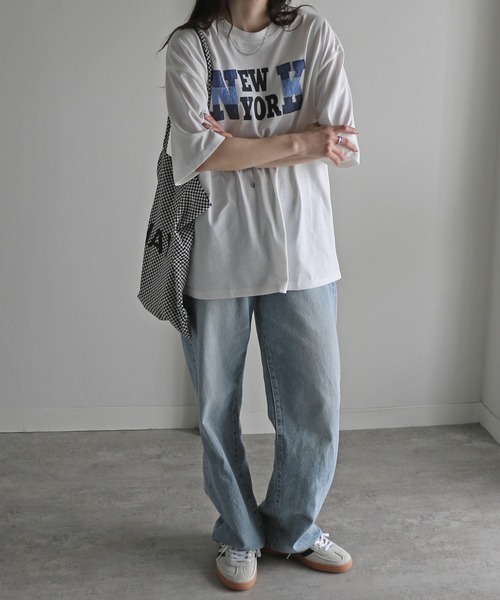 COURO(コウロ)の「デニムパッチプリントTシャツ(Tシャツ/カットソー・レディース・ホワイト/ブルー/ブラック・M/L/XL)」の6枚目の写真