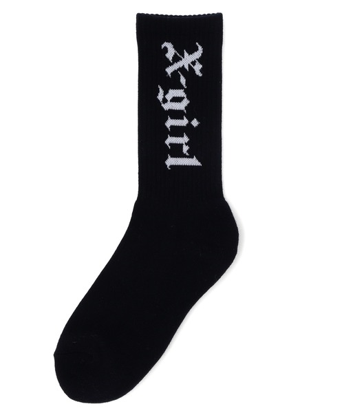 X-girl（エックスガール）の「OLD ENGLISH LOGO RIB SOCKS（ソックス/靴下・レディース・ホワイト/ブラック・ONE SIZE）」の4枚目の写真