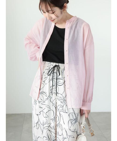 Te chichi TERRASSE(テチチテラス)の「◎パールボタンシアーシャツ(シャツ/ブラウス・レディース・ブルー/ピンク/ブラック/オフホワイト・F)」の4枚目の写真