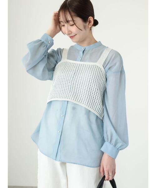 Te chichi TERRASSE(テチチテラス)の「◎パールボタンシアーシャツ(シャツ/ブラウス・レディース・ブルー/ピンク/ブラック/オフホワイト・F)」の3枚目の写真