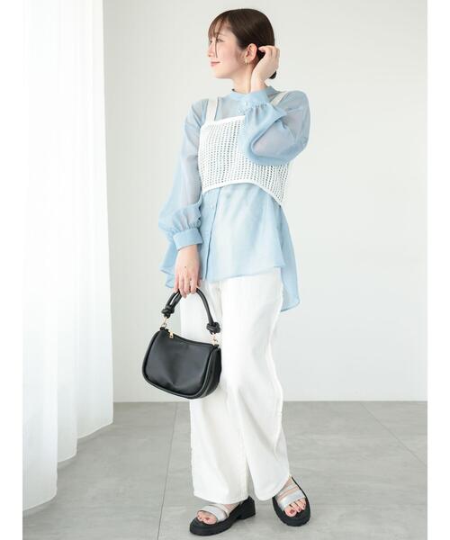 Te chichi TERRASSE(テチチテラス)の「◎パールボタンシアーシャツ(シャツ/ブラウス・レディース・ブルー/ピンク/ブラック/オフホワイト・F)」の22枚目の写真