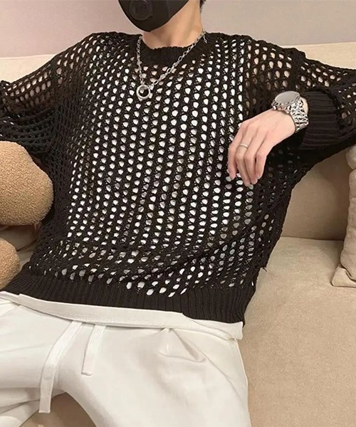 メッシュネット編み編みニットトップス(NEZ)（その他トップス）｜almo