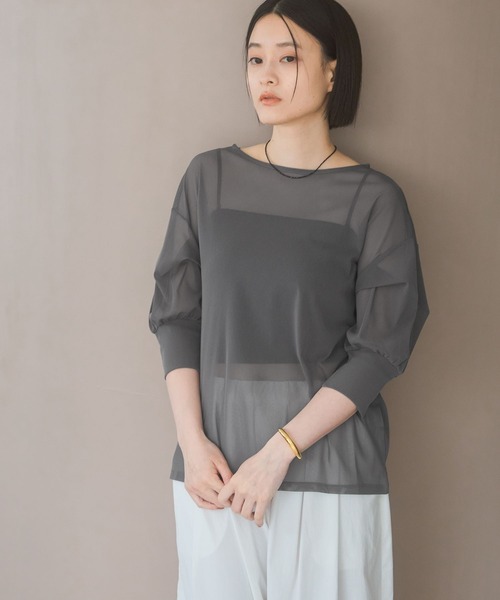 A part by(アパートバイ)の「<追加2>チュールパフプルオーバー_半袖(Tシャツ/カットソー・レディース・チャコールグレー/ブラック/アイボリー・FREE)」の6枚目の写真