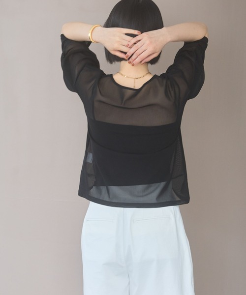 A part by(アパートバイ)の「<追加2>チュールパフプルオーバー_半袖(Tシャツ/カットソー・レディース・チャコールグレー/ブラック/アイボリー・FREE)」の12枚目の写真