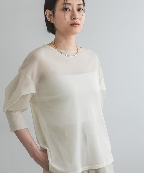 A part by(アパートバイ)の「<追加2>チュールパフプルオーバー_半袖(Tシャツ/カットソー・レディース・チャコールグレー/ブラック/アイボリー・FREE)」の5枚目の写真