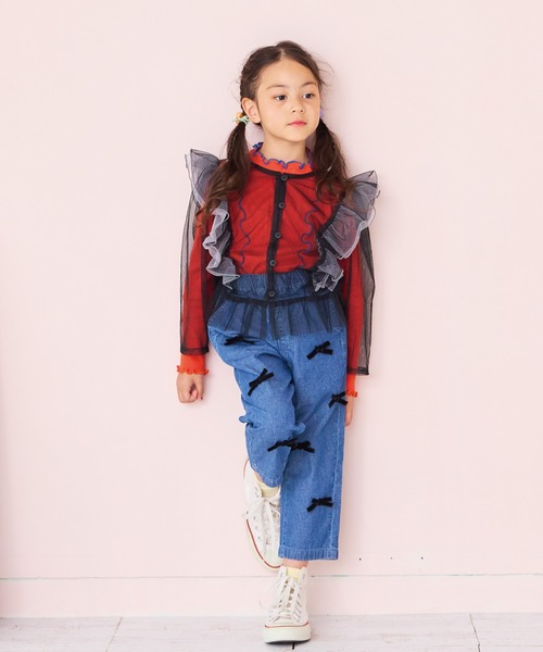 A BOND(アボンド)の「チュール2wayラッフルブラウス(シャツ/ブラウス・キッズ・ブラック/ラベンダー・100/120/110/90/130)」の1枚目の写真