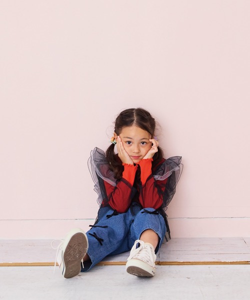 A BOND(アボンド)の「チュール2wayラッフルブラウス(シャツ/ブラウス・キッズ・ブラック/ラベンダー・100/120/110/90/130)」の5枚目の写真