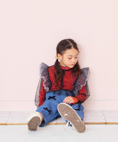 A BOND(アボンド)の「チュール2wayラッフルブラウス(シャツ/ブラウス・キッズ・ブラック/ラベンダー・100/120/110/90/130)」の6枚目の写真