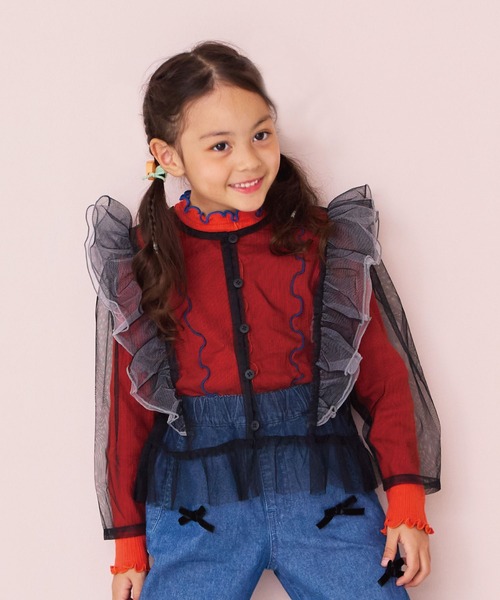 A BOND(アボンド)の「チュール2wayラッフルブラウス(シャツ/ブラウス・キッズ・ブラック/ラベンダー・100/120/110/90/130)」の3枚目の写真