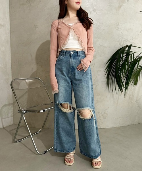 one after another NICE CLAUP（ワンアフターアナザーナイスクラップ）の「レースボレロカーディガン（カーディガン/ボレロ・レディース・ピンク/モカ/オフホワイト/ブラック・FREE）」の21枚目の写真