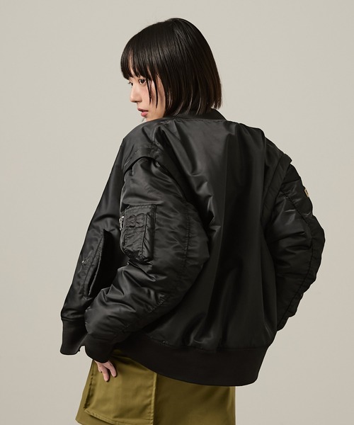 Snap club（スナップクラブ）の「【Snap club】オーバーサイズ2WAY袖脱着MA-1（MA-1・レディース・カーキ/ブラック/シルバー・L/M）」の8枚目の写真