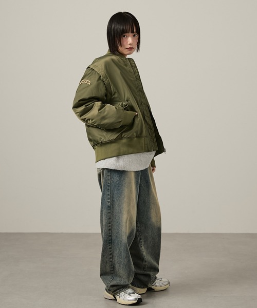 Snap club（スナップクラブ）の「【Snap club】オーバーサイズ2WAY袖脱着MA-1（MA-1・レディース・カーキ/ブラック/シルバー・L/M）」の21枚目の写真