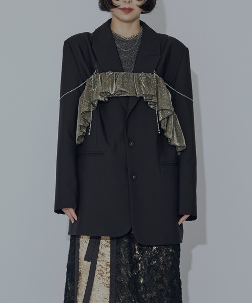 Ezick ANNONIM（エジックアノニム）の「Sparkle sheer 2WAYフリルビスチェ（ベスト・レディース・ブラック/ゴールド・FREE）」の2枚目の写真