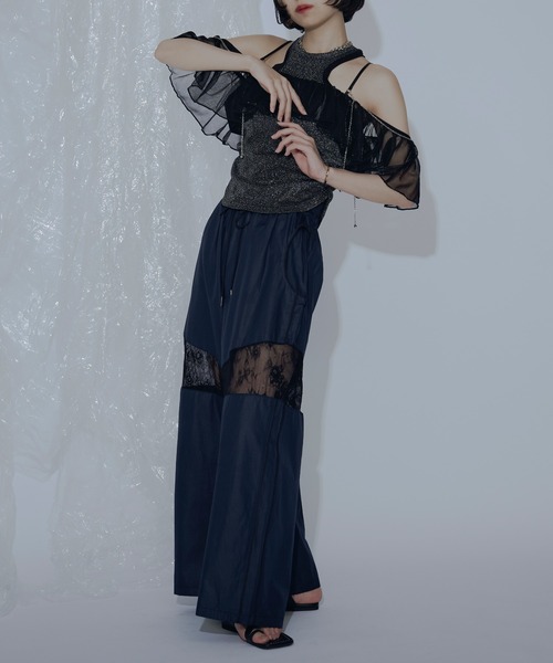 LEINWANDE 黒フリルビスチェ Sparkle sheer 2WAYフリルビスチェ（ベスト）｜Ezick ANNONIM