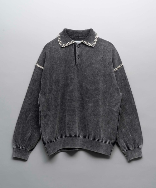 24AW メゾンスペシャル　ケミカルオーバーダイエンブロイダリーニットポロ MAISON SPECIAL(メゾンスペシャル)｜【UNISEX】ケミカルオーバーダイ