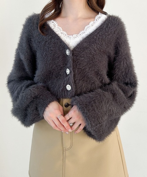 Heather(ヘザー)の「ジュエルボタンカーディガン 150137(カーディガン/ボレロ・レディース・チャコールグレー/ブルー/アイボリー・FREE)」の3枚目の写真