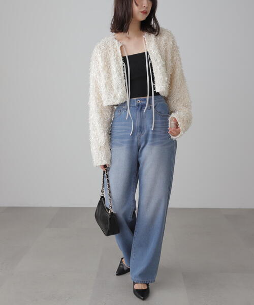 FREE'S MART(フリーズマート)の「◆フェザーライクカーディガン(カーディガン/ボレロ・レディース・ホワイト/ブラック・FREE)」の3枚目の写真