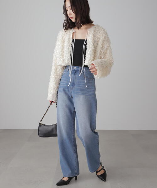 FREE'S MART(フリーズマート)の「◆フェザーライクカーディガン(カーディガン/ボレロ・レディース・ホワイト/ブラック・FREE)」の4枚目の写真