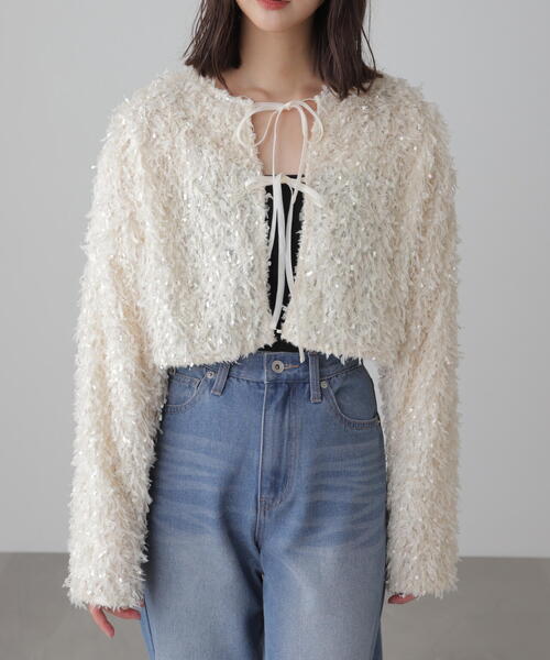 FREE'S MART(フリーズマート)の「◆フェザーライクカーディガン(カーディガン/ボレロ・レディース・ホワイト/ブラック・FREE)」の11枚目の写真