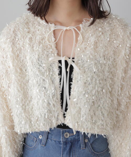 FREE'S MART(フリーズマート)の「◆フェザーライクカーディガン(カーディガン/ボレロ・レディース・ホワイト/ブラック・FREE)」の14枚目の写真