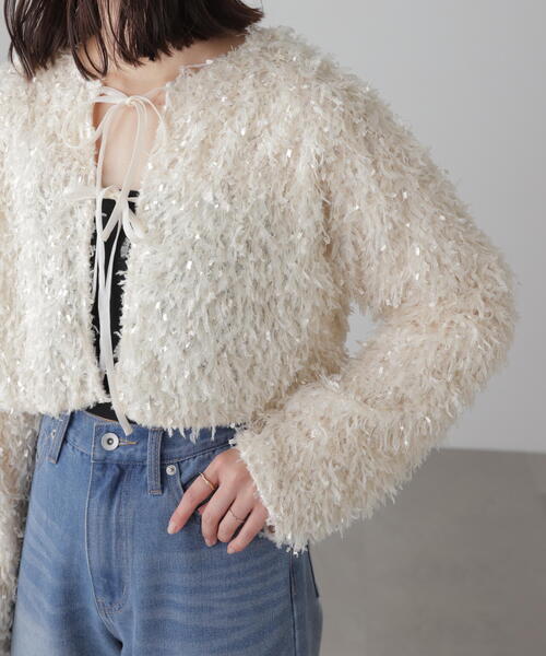 FREE'S MART(フリーズマート)の「◆フェザーライクカーディガン(カーディガン/ボレロ・レディース・ホワイト/ブラック・FREE)」の16枚目の写真