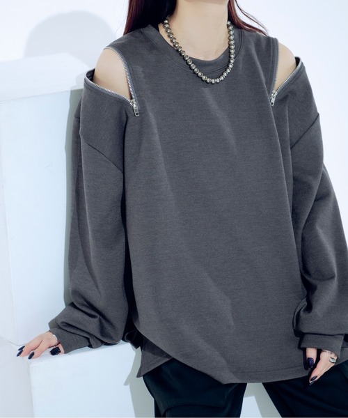 Ellno Loset(エルノロゼット)の「ショルダージップポンチロンT(Tシャツ/カットソー・メンズ・オフホワイト/ブラック/チャコールグレー・LARGE/MEDIUM/SMALL)」の3枚目の写真