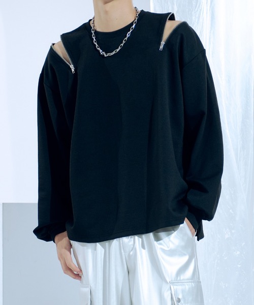 Ellno Loset(エルノロゼット)の「ショルダージップポンチロンT(Tシャツ/カットソー・メンズ・オフホワイト/ブラック/チャコールグレー・LARGE/MEDIUM/SMALL)」の1枚目の写真