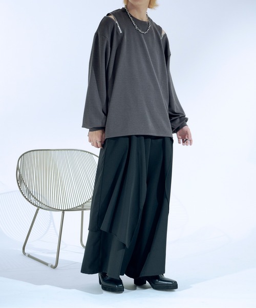 Ellno Loset(エルノロゼット)の「ショルダージップポンチロンT(Tシャツ/カットソー・メンズ・オフホワイト/ブラック/チャコールグレー・LARGE/MEDIUM/SMALL)」の10枚目の写真