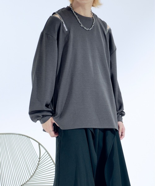 Ellno Loset(エルノロゼット)の「ショルダージップポンチロンT(Tシャツ/カットソー・メンズ・オフホワイト/ブラック/チャコールグレー・LARGE/MEDIUM/SMALL)」の4枚目の写真