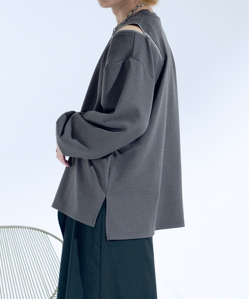 Ellno Loset(エルノロゼット)の「ショルダージップポンチロンT(Tシャツ/カットソー・メンズ・オフホワイト/ブラック/チャコールグレー・LARGE/MEDIUM/SMALL)」の5枚目の写真