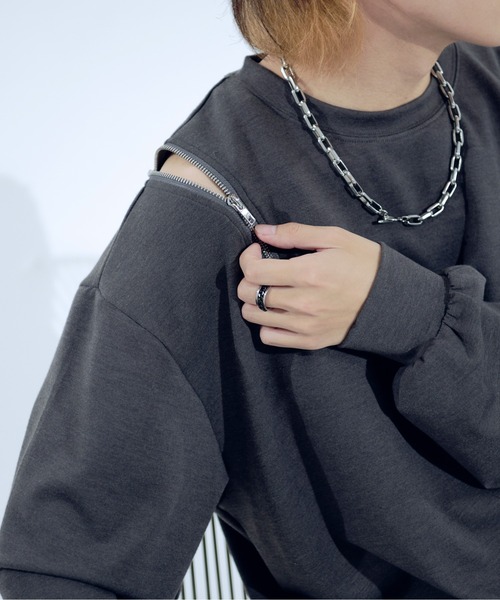 Ellno Loset(エルノロゼット)の「ショルダージップポンチロンT(Tシャツ/カットソー・メンズ・オフホワイト/ブラック/チャコールグレー・LARGE/MEDIUM/SMALL)」の7枚目の写真