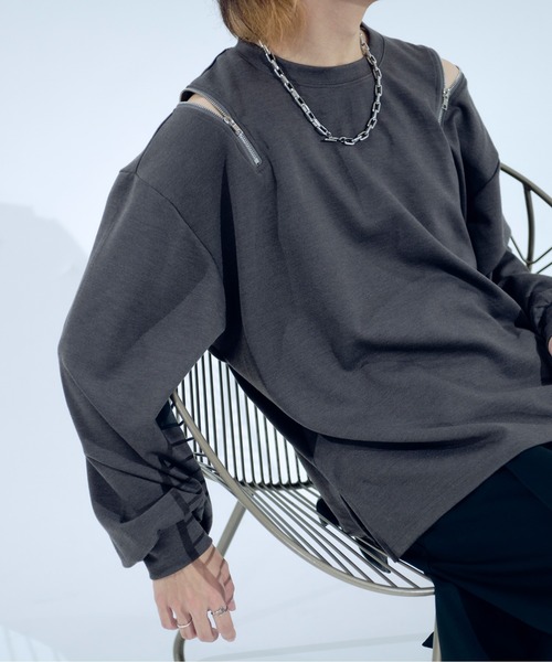 Ellno Loset(エルノロゼット)の「ショルダージップポンチロンT(Tシャツ/カットソー・メンズ・オフホワイト/ブラック/チャコールグレー・LARGE/MEDIUM/SMALL)」の8枚目の写真