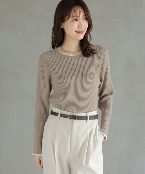 GLOBAL WORK（グローバルワーク）の「メルティリブクルーネックプルオーバー/115928（ニット/セーター・レディース・ベージュ/チャコールグレー/モカ/ブラック/アイボリー・MEDIUM/LARGE）」の9枚目の写真