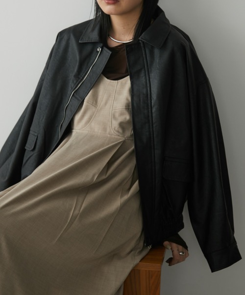Aunt Marie's（アントマリーズ）の「フェイクレザーオーバーブルゾン（ブルゾン・レディース・ブラック・FREE）」の9枚目の写真
