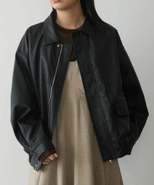 Aunt Marie's（アントマリーズ）の「フェイクレザーオーバーブルゾン（ブルゾン・レディース・ブラック・FREE）」の6枚目の写真