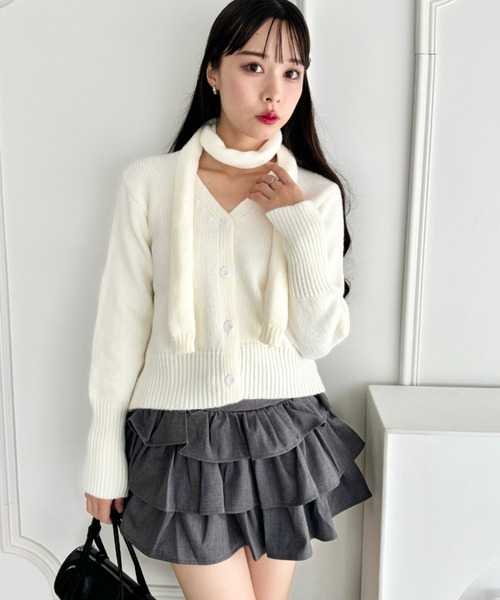 Loueme（ルエム）の「マフラータイ付ニットカーディガン（カーディガン/ボレロ・レディース・オフホワイト/グレー/レッド・FREE）」の7枚目の写真