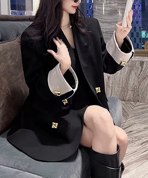 gossip!ロサンゼルス(ゴシップロサンゼルス)の「オーバーサイズ配色テーラードジャケット(テーラードジャケット・レディース・ブラック・M/L)」の4枚目の写真
