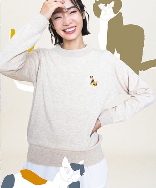 Elura(エルーラ)の「<タムロアヤノさんコラボ>ねこ刺繍ニット(ニット/セーター・レディース・ライトベージュ/ダークネイビー・FREE)」の14枚目の写真